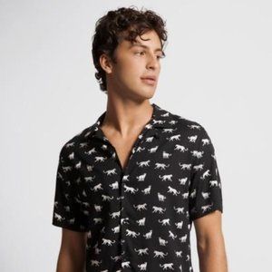 Camp Collar White Leopard Viscose Shirt